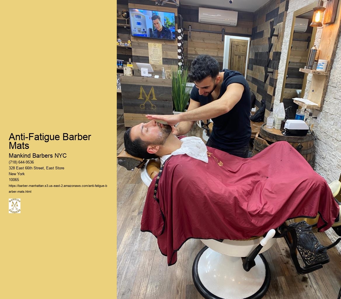 Are there specific recommendations for choosing the right size and thickness of anti-fatigue barber mats for different barber shop layouts?